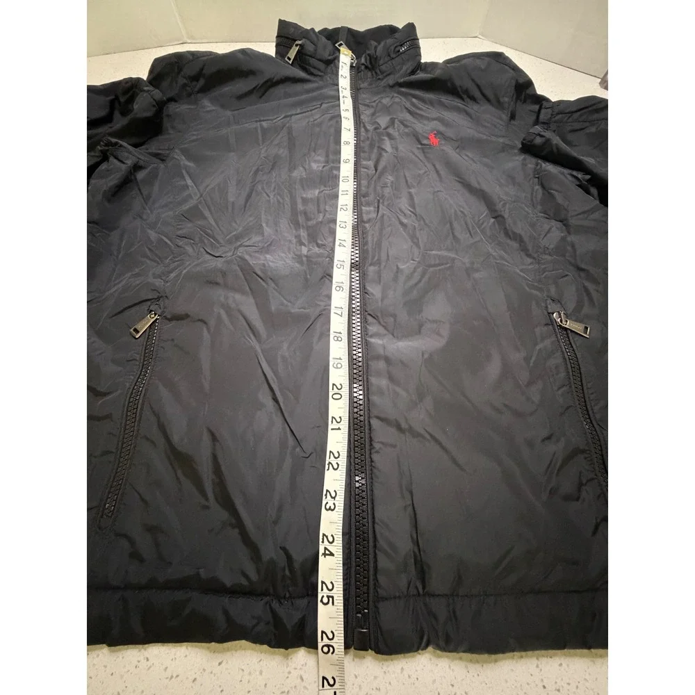 Polo Ralph Lauren Mens Black Windbreaker Jacket Red Pony Zip Up Hooded Medium
